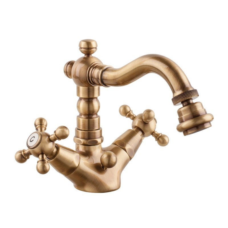 OLD FASHION Monoforo bidet bocca girevole con scarico finitura dorato