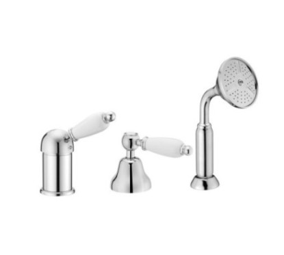 NEW OLD Batteria monocomando bordo vasca con deviatore e doccetta finitura cromo spazzolato