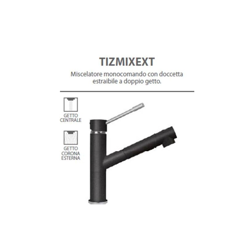 TIZMIXEXT miscelatore monocomando con doccia estraibile finitura cromo/ultrametal 44 nero