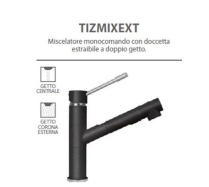 TIZMIXEXT miscelatore monocomando con doccia estraibile finitura cromo/ultrametal 44 nero