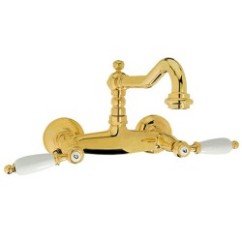 QUEEN Gruppo lavello a parete canna alta finitura ottone lucido