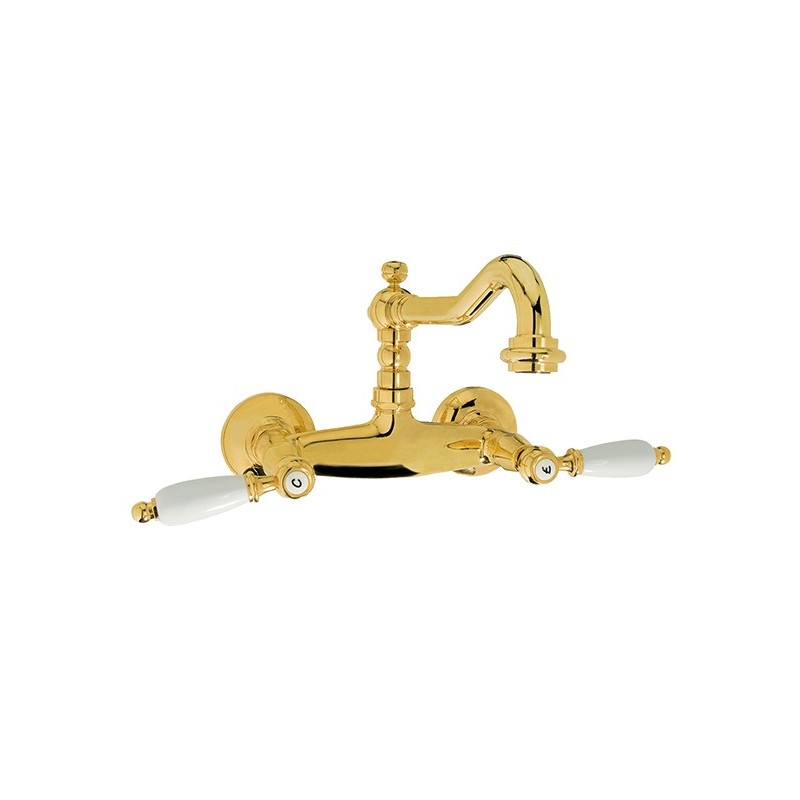 QUEEN Gruppo lavello a parete canna alta finitura ottone lucido