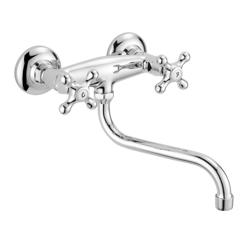 MAREA Gruppo lavello a parete canna a "S" finitura nichel antico