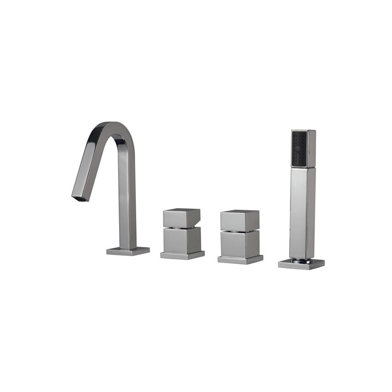 QUADRA batteria monocomando bordo vasca 4 fori canna a P finitura cromo