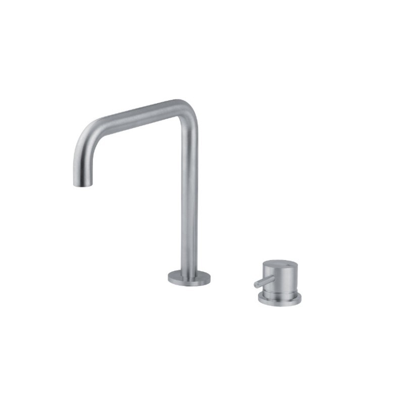 INOX Miscelatore cucina in acciaio inox con comando remoto e canna girevole finitura acciaio spazzolato