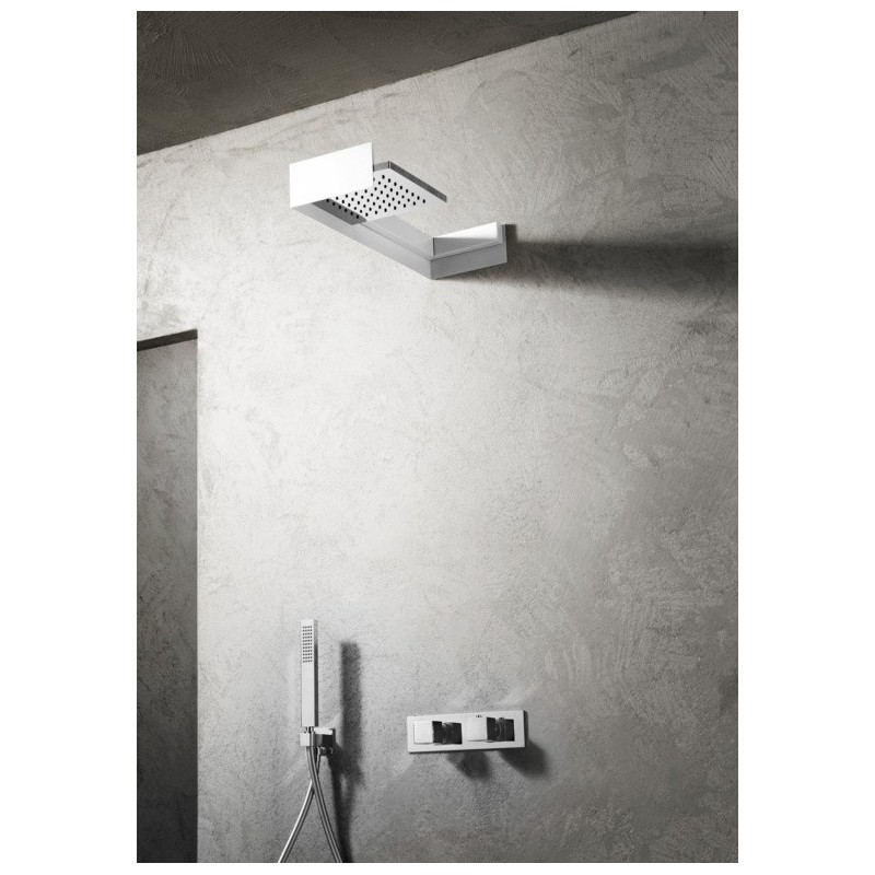 Soffione a parete in acciaio inox + ABS 200x200 mm finitura nero opaco/cromo