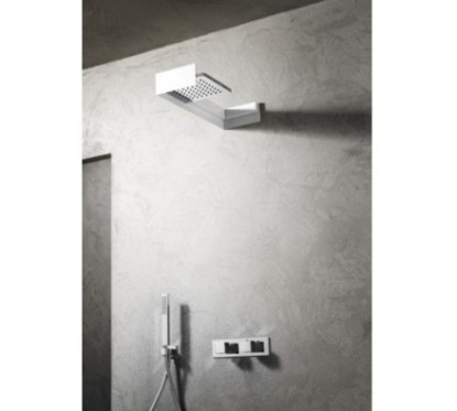 Soffione a parete in acciaio inox + ABS 200x200 mm finitura nero opaco/cromo