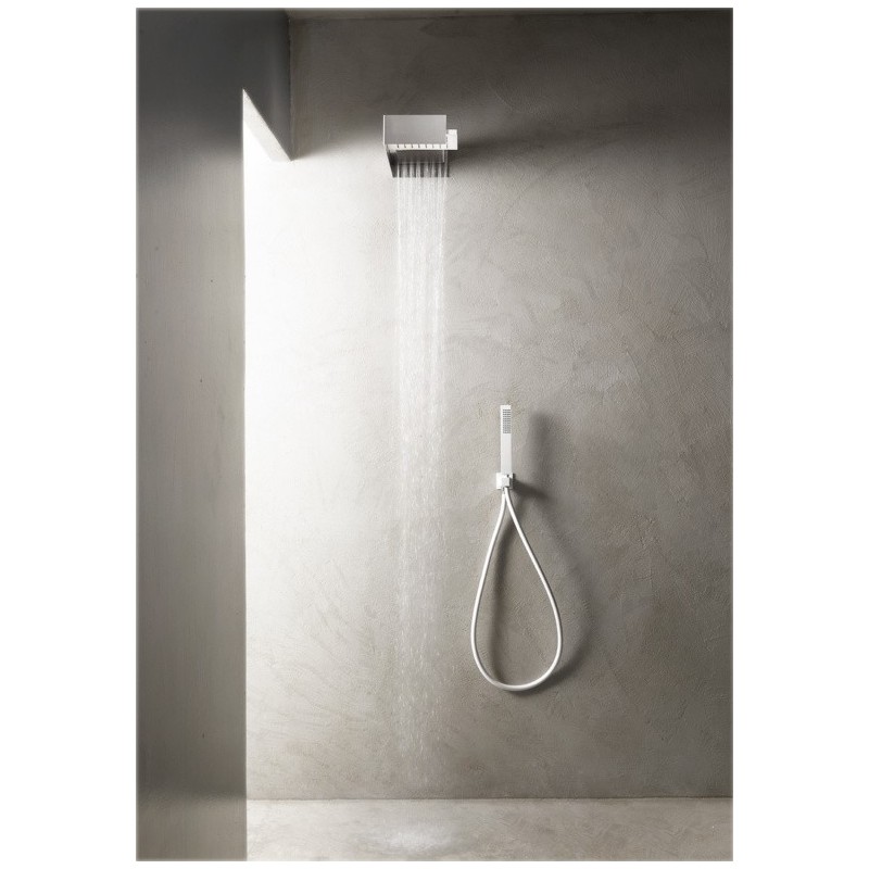 Soffione a parete in acciaio inox + ABS 200x200 mm finitura nero opaco/cromo