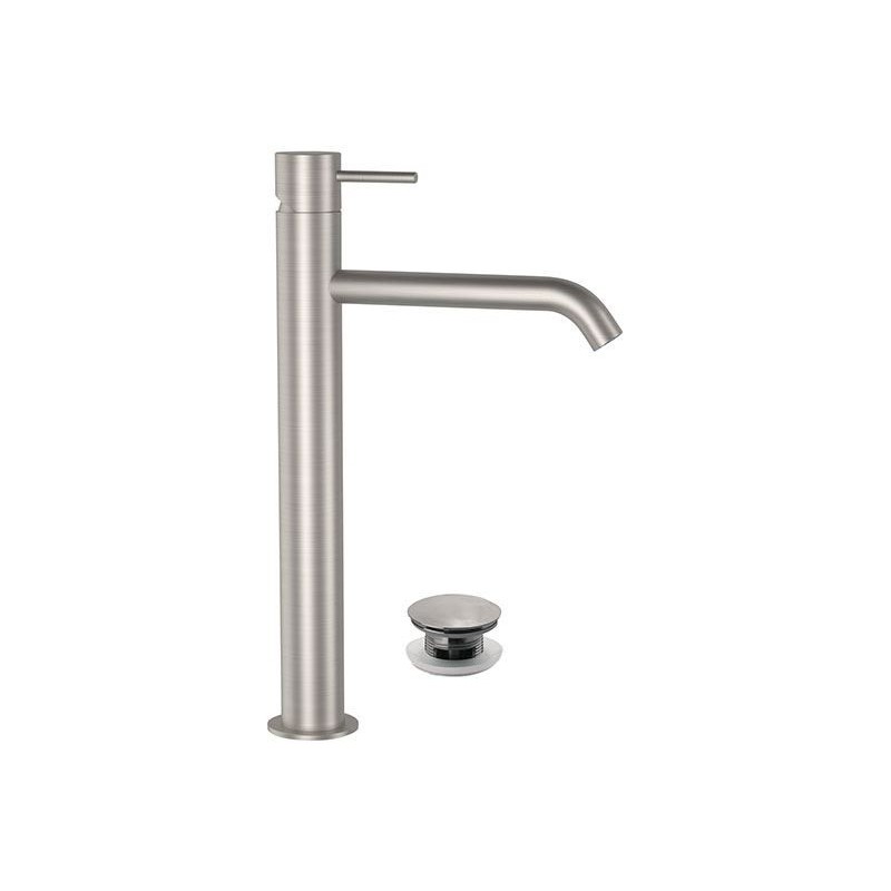 TOKYO STEEL Monocomando lavabo alto in acciaio inox con scarico click-clack