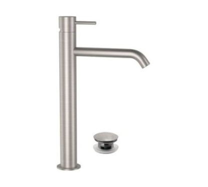TOKYO STEEL Monocomando lavabo alto in acciaio inox con scarico click-clack