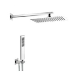 STEEL RETTANGOLO kit soffione in acciaio inox con presa acqua e doccia. Soffione 300x200 mm.