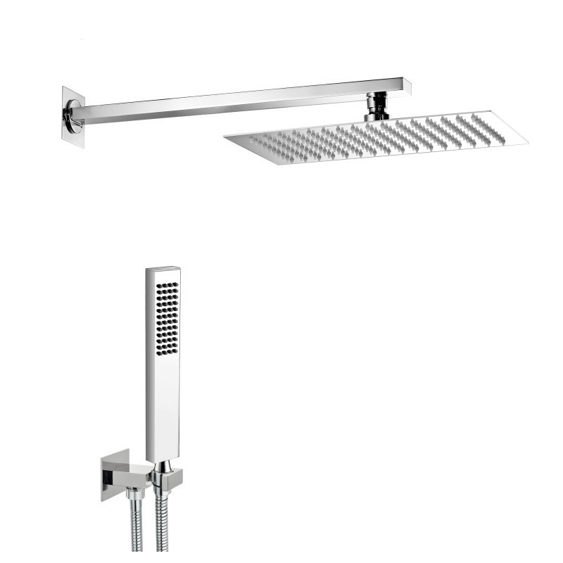 STEEL RETTANGOLO kit soffione in acciaio inox con presa acqua e doccia. Soffione 300x200 mm.