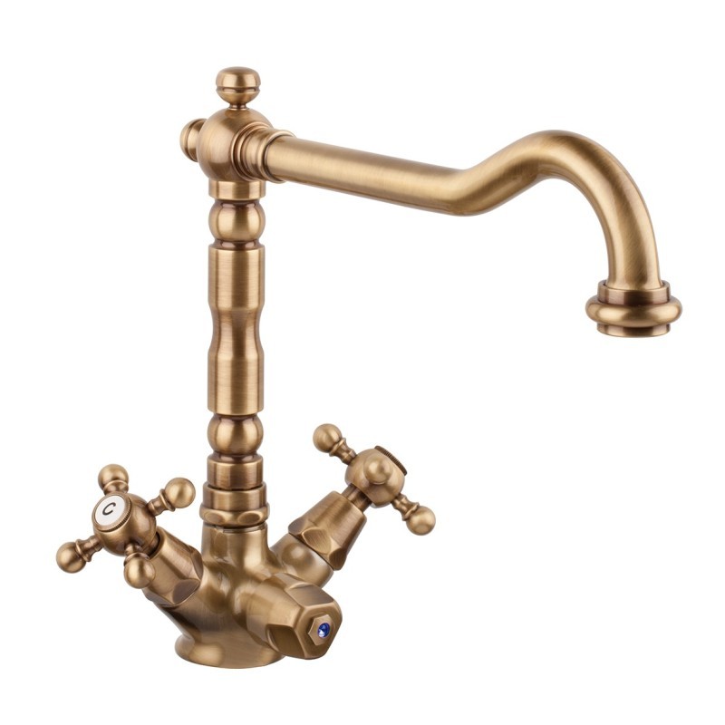 OLD FASHION Monoforo lavello cucina a tre vie finitura nichel antico