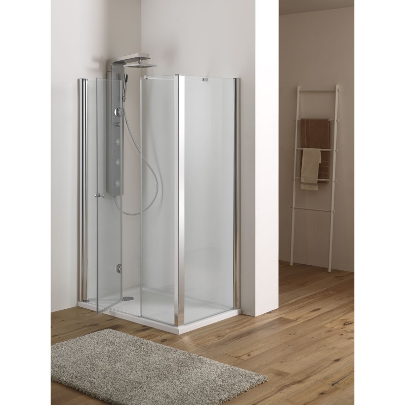MIRA DOOR Porta battente pieghevole finitura cromo 95 cm trasparente (misura 90/95 h.185)