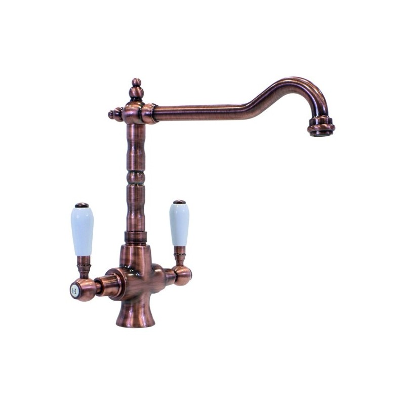 OLDSTYLE gruppo monoforo con canna e maniglie "old fashion" finitura bronzo anticato