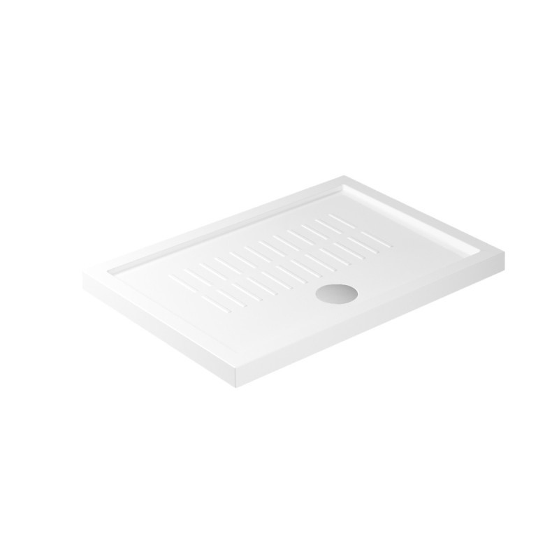 Piatto doccia ceramica rettangolare cm. 90x72 finitura bianco con piletta cromo altezza 4.5cm