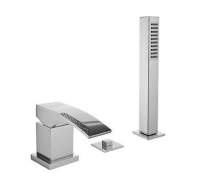 CRYSTAL Batteria monocomando bordo vasca con deviatore e doccetta finitura cromo