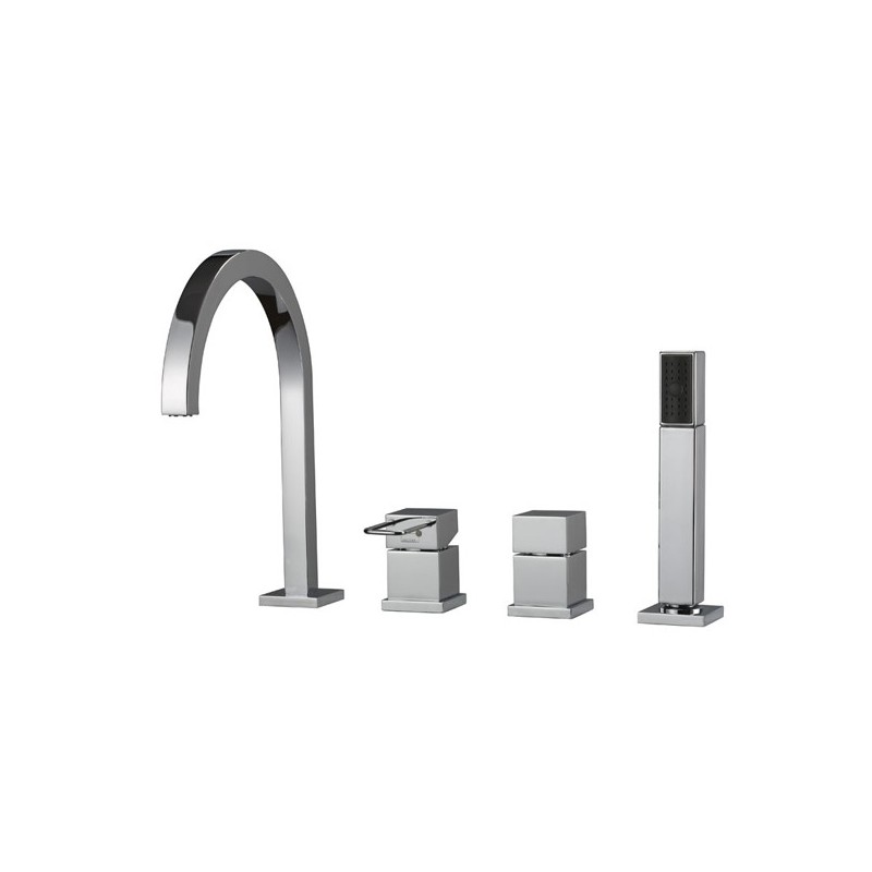 QUADRA batteria monocomando bordo vasca 4 fori canna a P alta finitura cromo