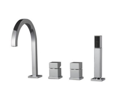 QUADRA batteria monocomando bordo vasca 4 fori canna a P alta finitura cromo