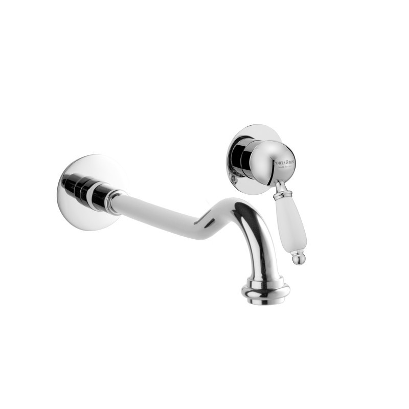 NEW OLD Monocomando lavabo a muro con canna mm 250 finitura cromo spazzolato