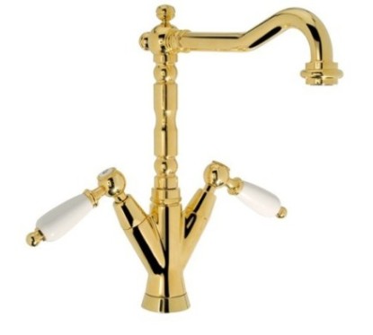 QUEEN Monoforo lavabo bocca girevole con scarico finitura nichel antico