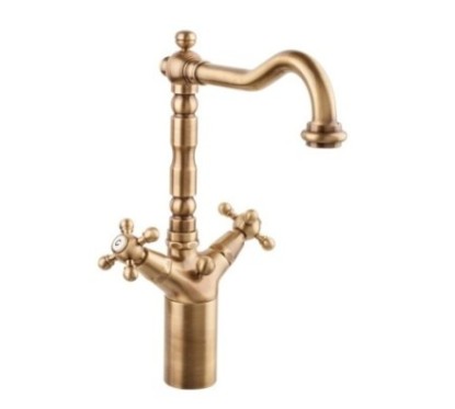 OLD FASHION Monoforo lavabo bocca girevole con prolunga e scarico finitura ottone lucido