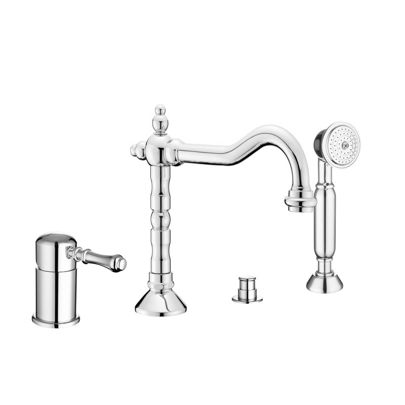 DALI' Batteria monocomando bordo vasca quattro fori con deviatore e bocca finitura dark copper