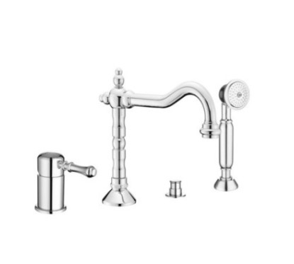 DALI' Batteria monocomando bordo vasca quattro fori con deviatore e bocca finitura dark copper