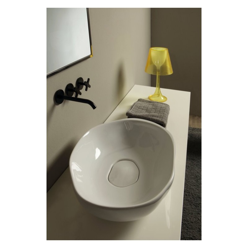 STONE lavabo d'appoggio finitura bianco lucido