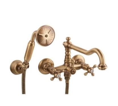 OLD FASHION Gruppo vasca esterno con kit doccia e duplex finitura ramato