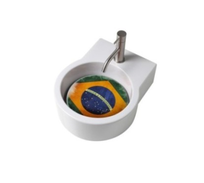 TURN lavabo d'appoggio finitura bianco lucido + piastra Brasile