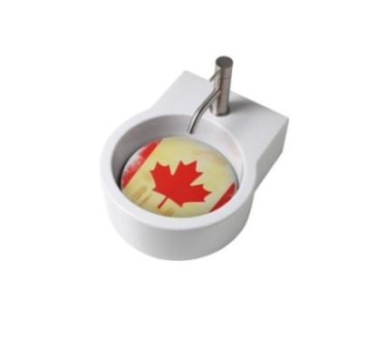 TURN lavabo d'appoggio finitura bianco lucido + piastra Canada
