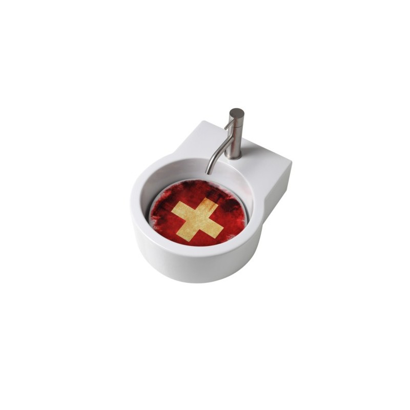 TURN lavabo d'appoggio finitura bianco lucido + piastra Svizzera