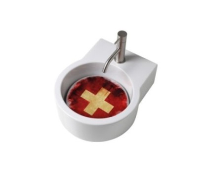 TURN lavabo d'appoggio finitura bianco lucido + piastra Svizzera