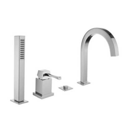 EOS Batteria monocomando bordo vasca quattro fori con deviatore e bocca finitura cromo