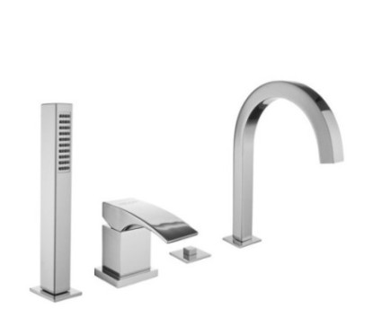 LASER Batteria monocomando bordo vasca quattro fori con deviatore e bocca finitura cromo