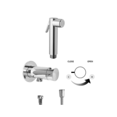 750M Miscelatore minimal tondo, presa acqua, supporto doccia con chiusura di sicurezza e doccetta tonda in ottone cromo bidet