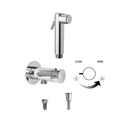 750M Miscelatore minimal tondo, presa acqua, supporto doccia con chiusura di sicurezza e doccetta tonda in ottone cromo bidet