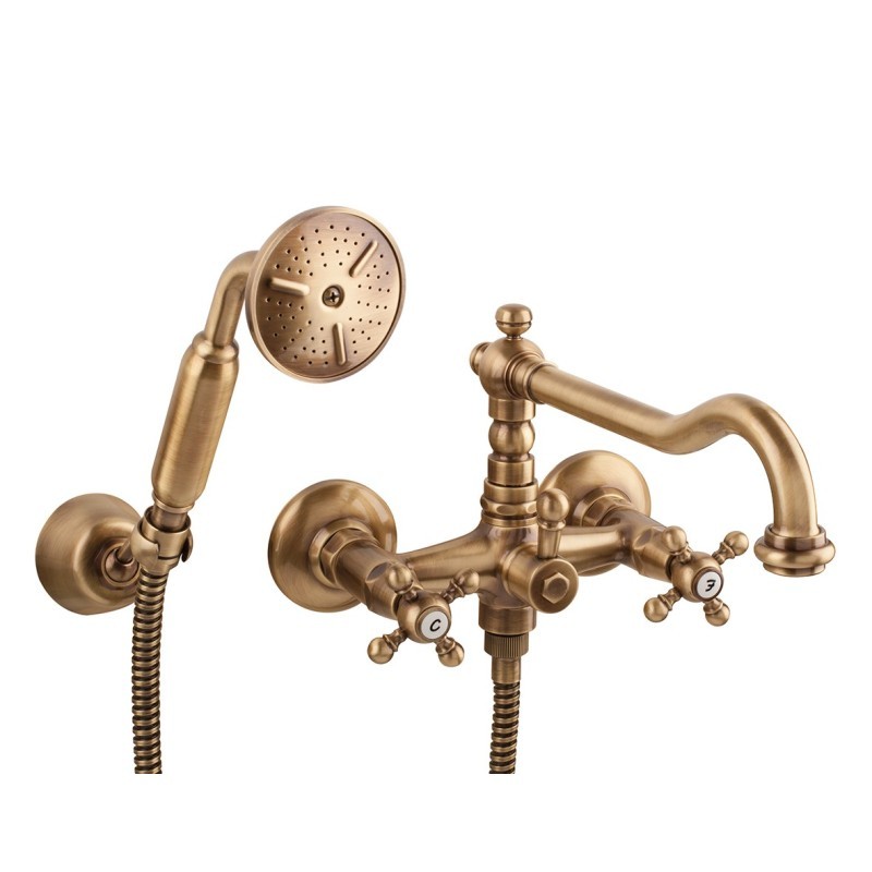 OLD FASHION Gruppo vasca esterno con kit doccia e duplex finitura dark copper