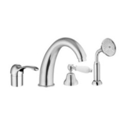 ROYAL Batteria monocomando bordo vasca quattro fori con deviatore e bocca finitura bronzato