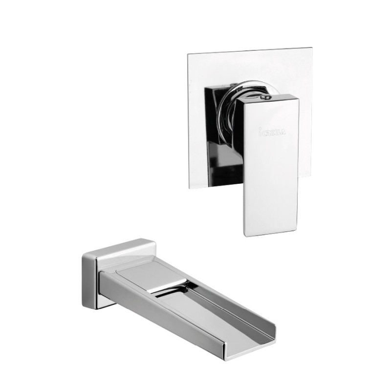 SLIM gruppo lavabo a parete bocca a cascata finitura cromo
