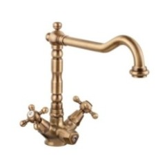 OLD FASHION Monoforo lavello cucina a tre vie finitura dorato