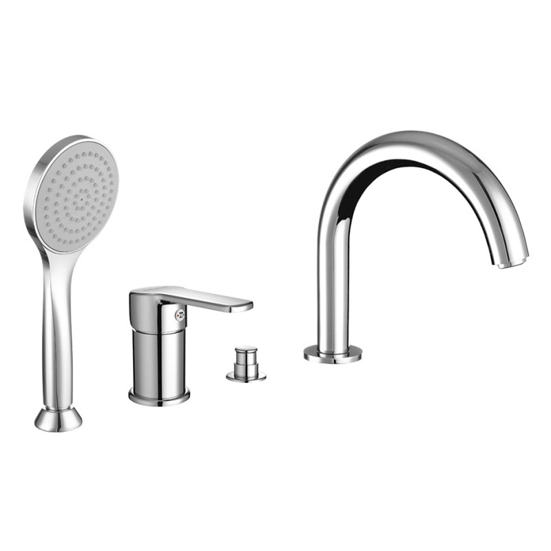 YUMA Batteria monocomando bordo vasca quattro fori con deviatore e bocca finitura oro