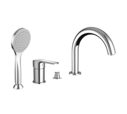 YUMA Batteria monocomando bordo vasca quattro fori con deviatore e bocca finitura oro