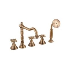 OLD FASHION Batteria bordo vasca cinque fori con deviatore e bocca finitura dark bronze