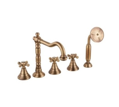 OLD FASHION Batteria bordo vasca cinque fori con deviatore e bocca finitura dark bronze