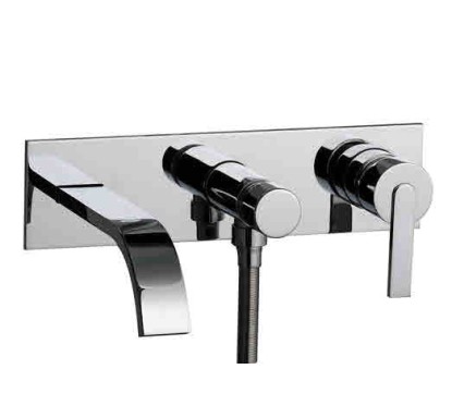 FILO gruppo vasca incasso con deviatore a pulsante, flex e doccetta, finitura cromo