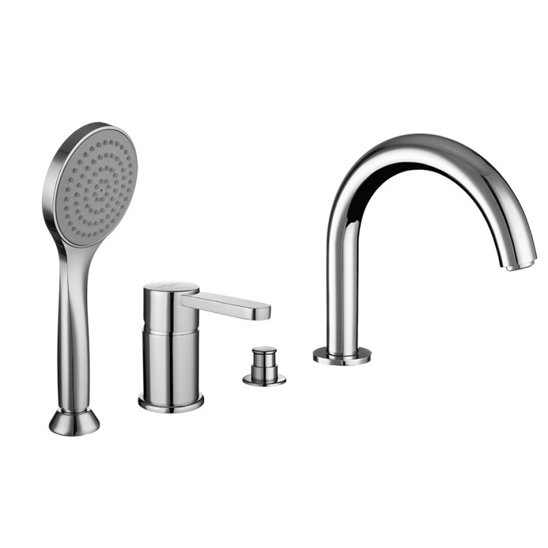 SALLY Batteria monocomando bordo vasca quattro fori con deviatore e bocca finitura dorato