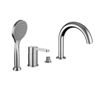 SALLY Batteria monocomando bordo vasca quattro fori con deviatore e bocca finitura dorato