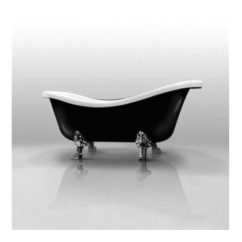 ETHOS vasca da bagno freestanding esterno esterno nero - piedi e scarico cromo
